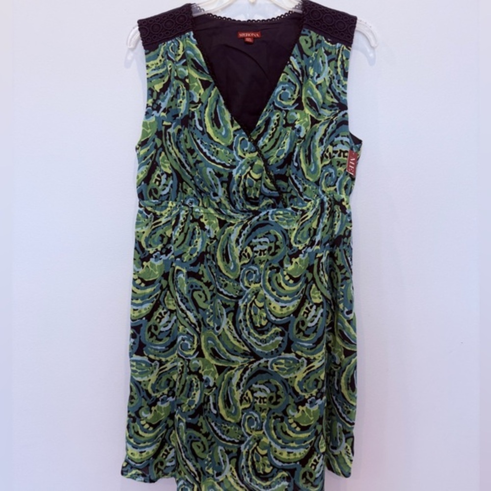 Merona NWT sleeveless lined sheath dress green blue paisley crochet Sz XXL AZ